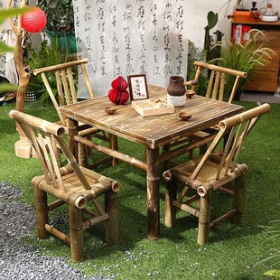 竹桌椅 竹制餐桌椅组合户外庭院休闲吃饭煮茶桌怀旧复古风手工老式