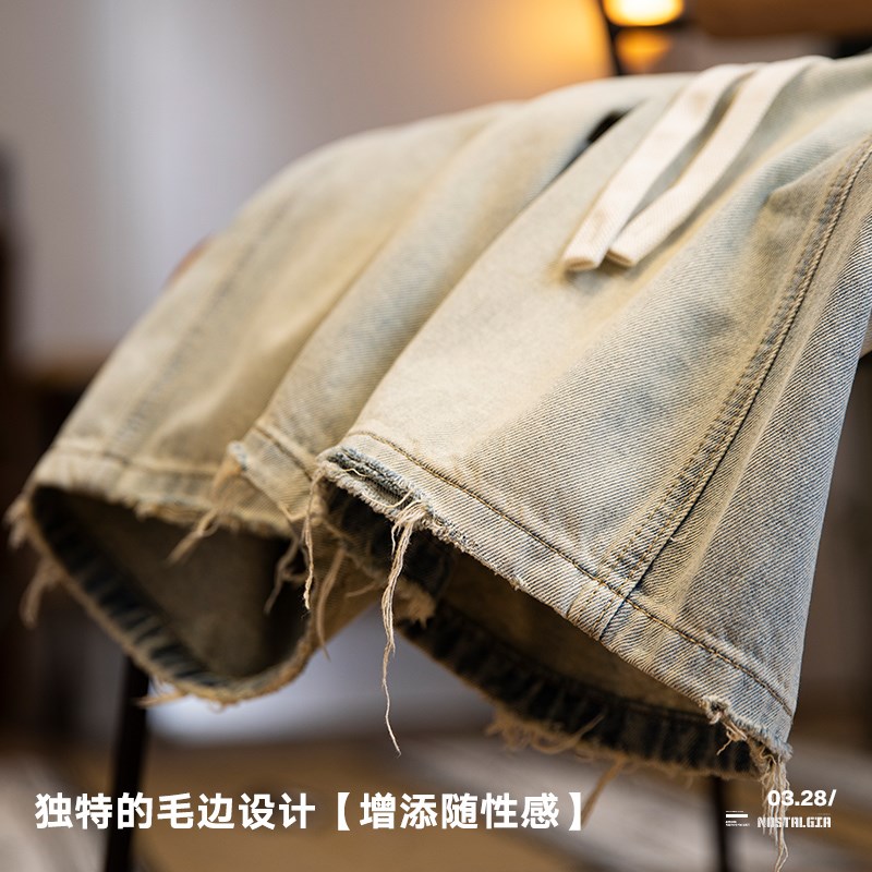 美式复古水洗做旧牛仔短裤男夏季2025新款宽松直筒五分裤休闲中裤