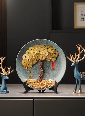 金钱树平安快乐招财宝鹿客厅电视柜酒柜装饰摆设前台开门红礼品