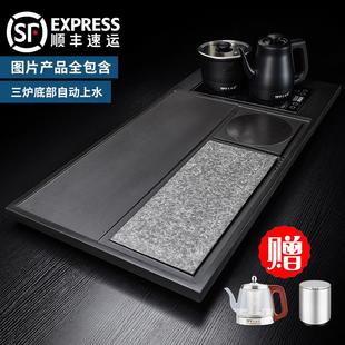 简约 乌金石茶盘家用烧水壶全自动一体轻奢高档紫砂茶具茶海台套装