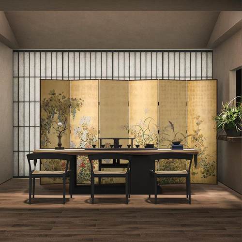 新中式实木屏风折叠移动隔断客厅卧室遮挡办公室酒店折屏春秋花草