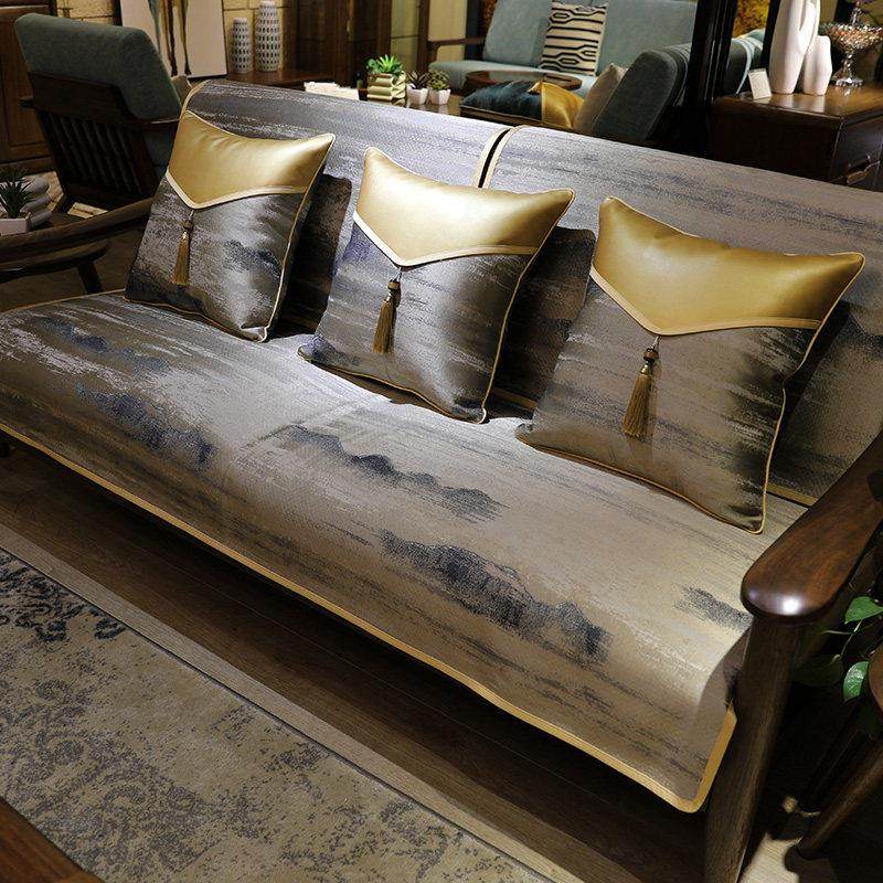 新中式沙发垫四季通用防滑布艺客厅实木坐垫子现代沙发套罩笠定制