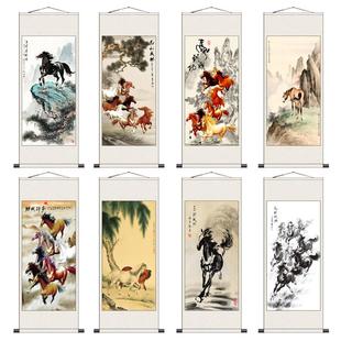 八骏图马到成功国画 画丝绸卷轴画 画吉祥玄关挂画 画新中式卷轴
