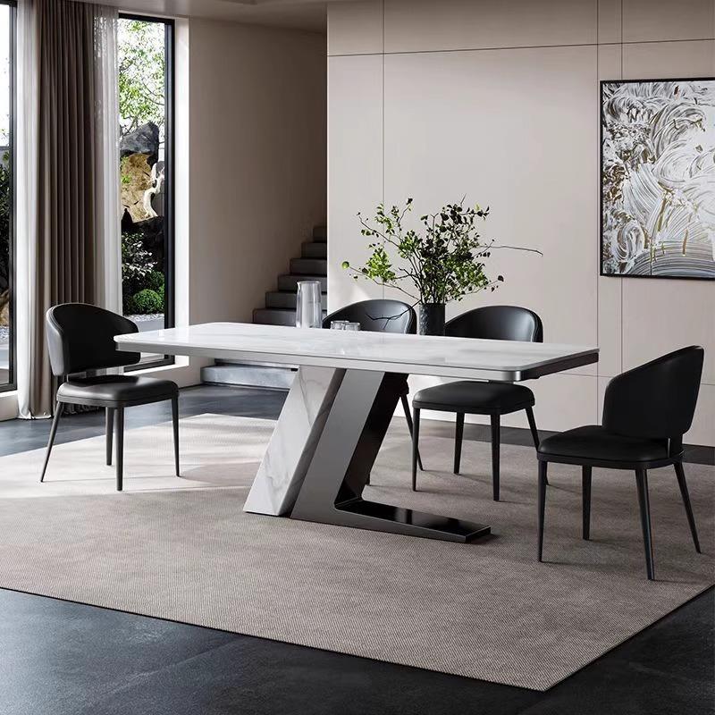 意大利轻奢极简高端家庭小公寓石板餐桌不占空间长方形餐桌和椅子