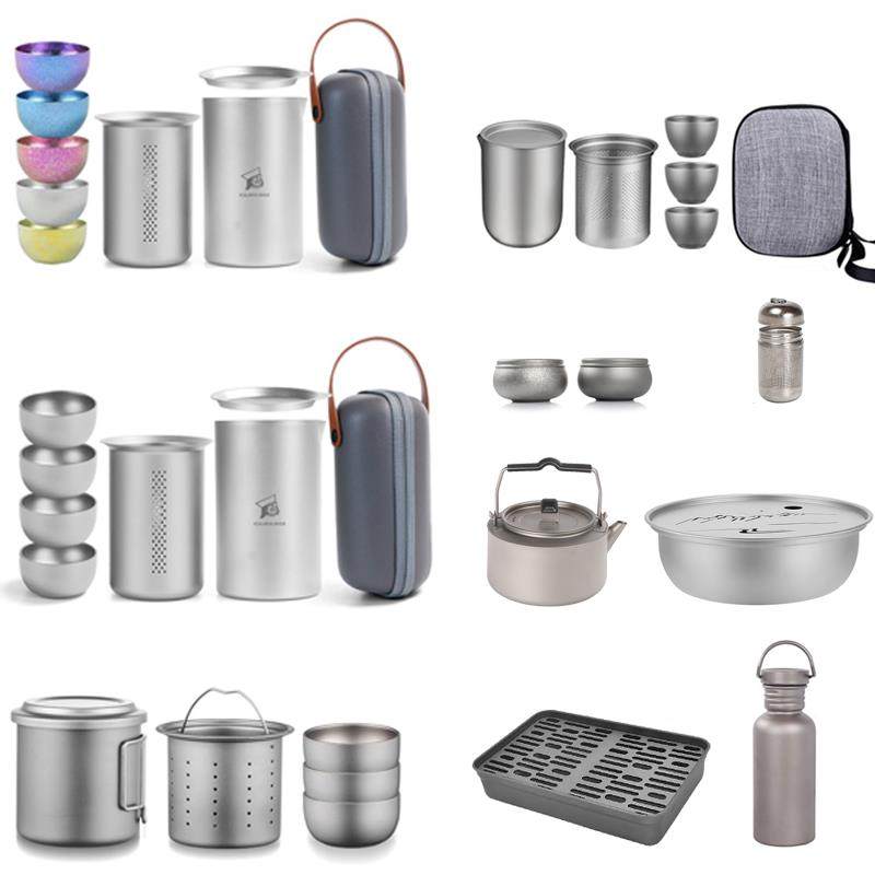 TX纯钛茶具套组户外可携式旅行用具露营野炊钛烧水壶水杯快客杯茶