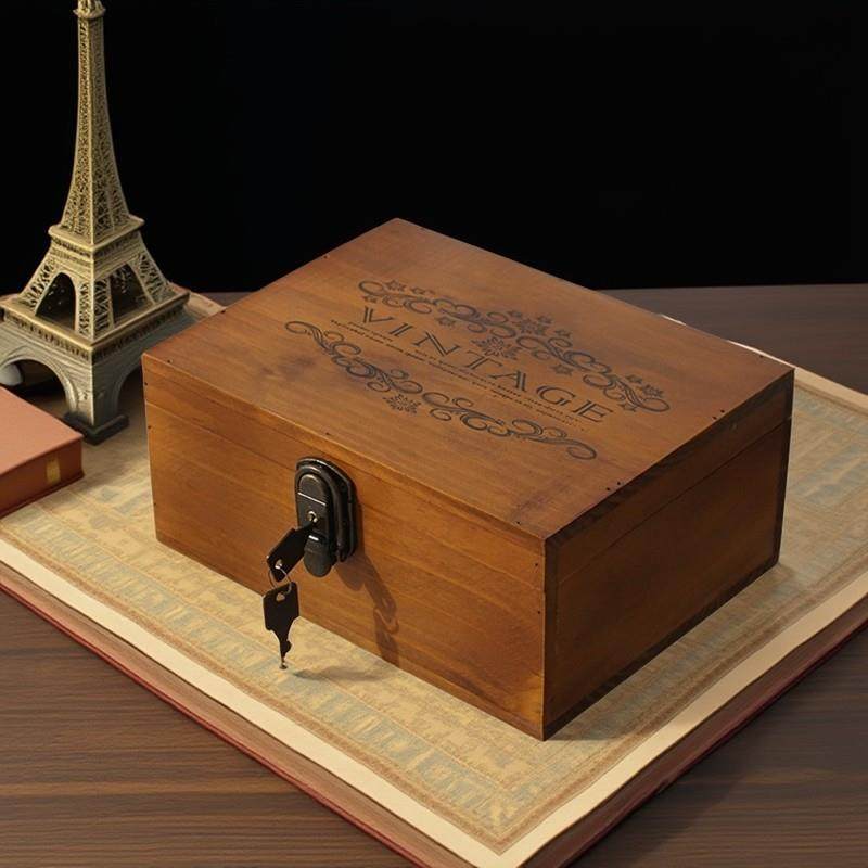 木箱子复古带锁收纳盒长方形实木收藏盒桌面整理小木盒密码储物箱,收纳整理,桌面收纳盒,淘宝优惠券,粉丝福利购,淘宝优惠卷
