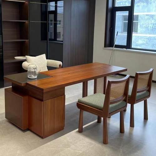 新中式藤编茶桌椅组合简约侘寂风办公茶艺桌禅意书桌干泡功夫茶桌