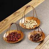 手工编织果篮竹编水果篮家用中式 干果点心篮竹托盘大漆提篮小吃盘