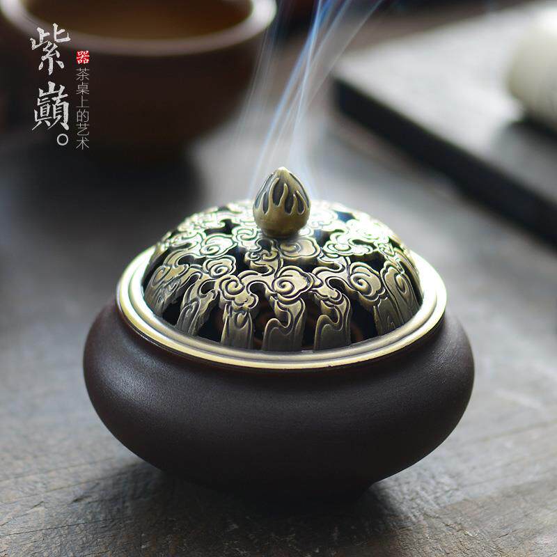 紫巅 塔香香炉家用室内供佛檀香盘香炉 陶瓷沉香茶道薰香香薰炉