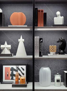现代样板间书架雕塑摆件简约家居软装饰品挂画杯蜡香薰组合ZH2621