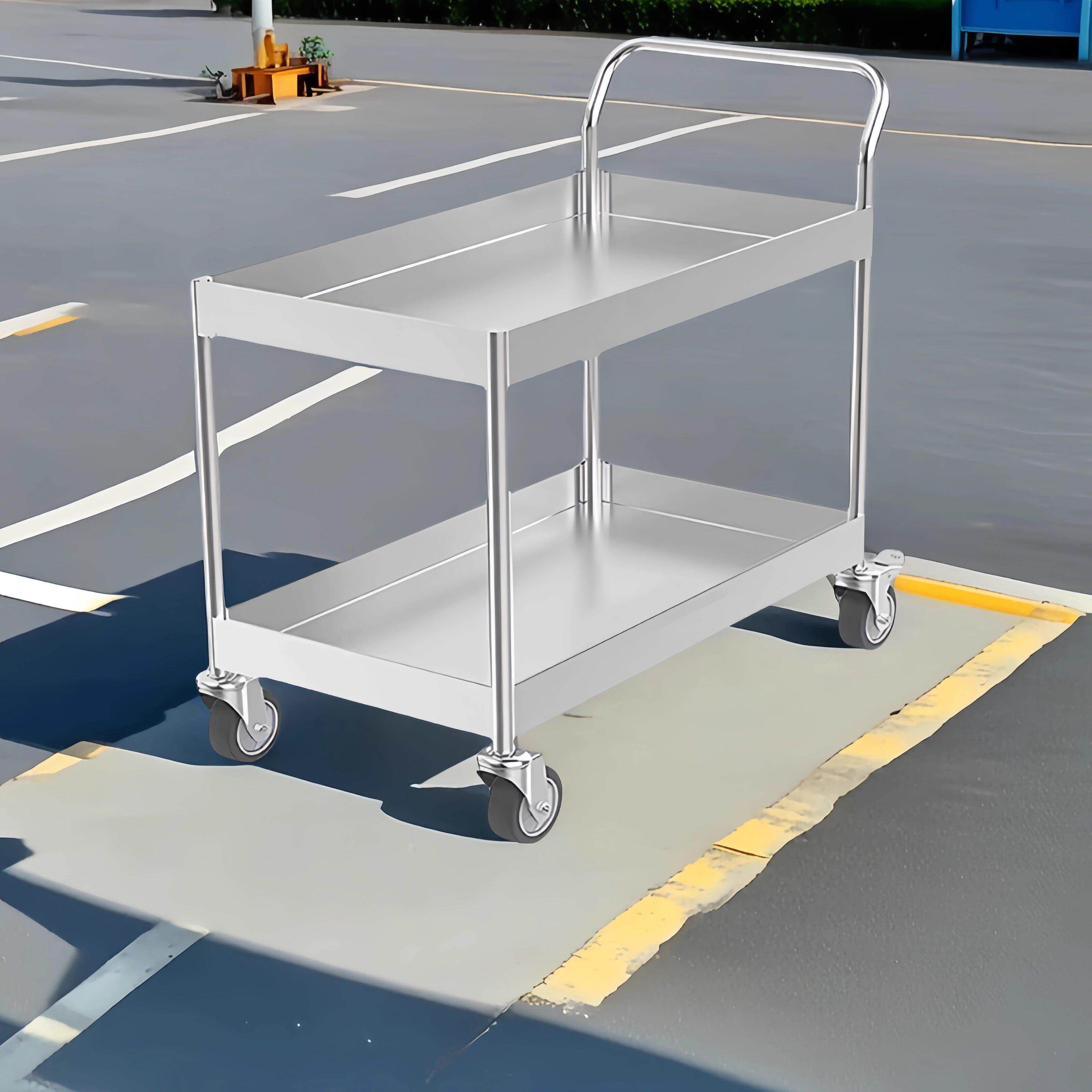 加厚304不锈钢周转手推车实验室医院双层静音医药仪器设备手推车