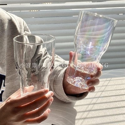 观山杯玻璃c杯大容量ins风啤酒杯果汁杯高级感冰山杯茶杯牛奶杯子