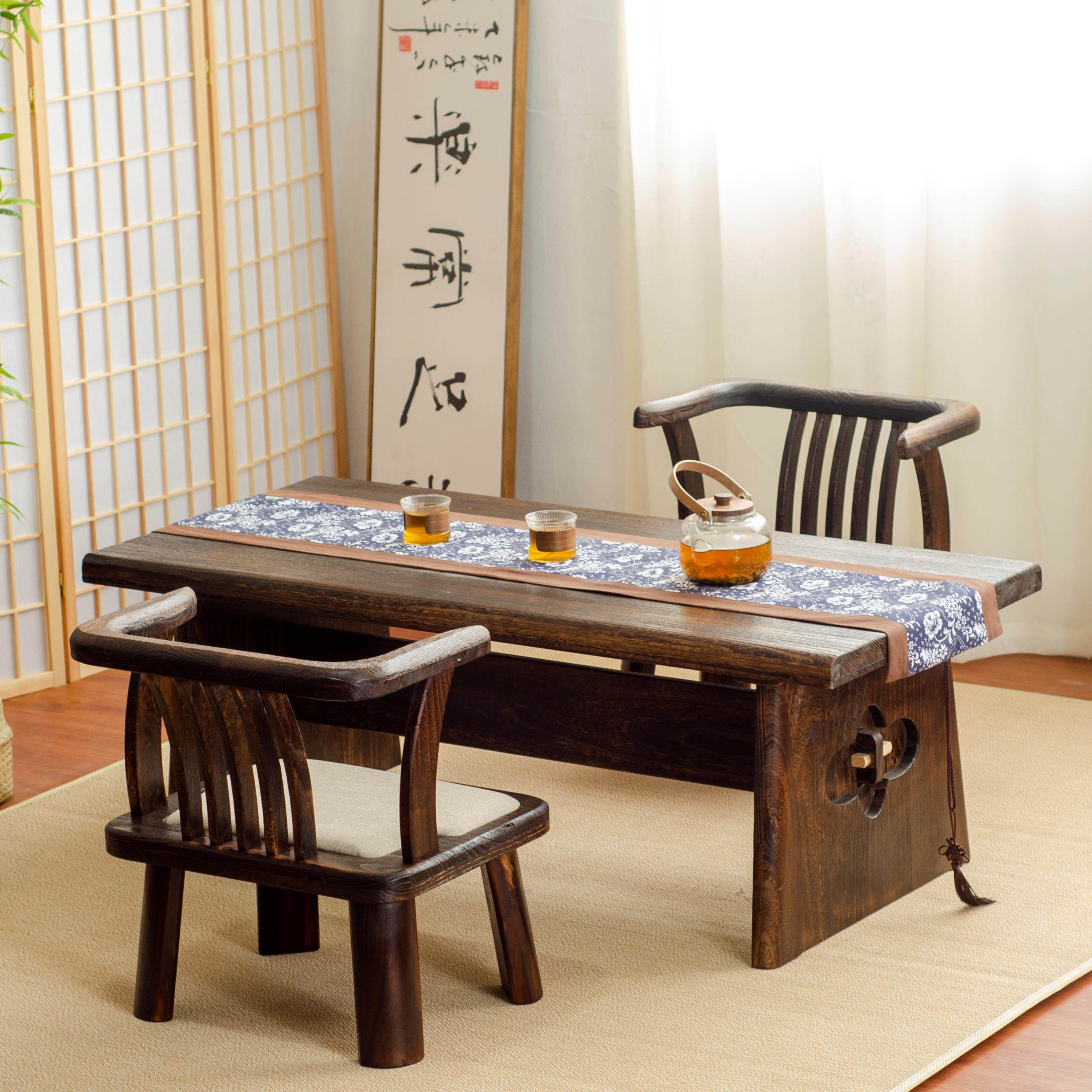 实木喝茶桌子中式阳台茶桌椅组合民宿禅意小茶台矮茶几家用大板桌