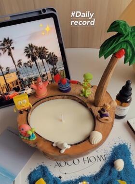 椰子壳海绵宝宝香薰晶石香薰蜡烛礼盒家用高级感生日礼物玄关摆件