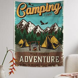 户外露营复古风景背景布挂布营地气氛布置墙布宿舍卧室装饰布ins