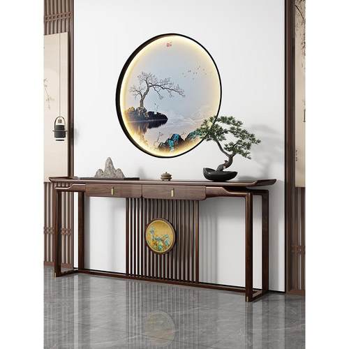 新中式玄关桌条案入户中堂靠墙客厅供桌轻奢案几乌金木实木玄关柜