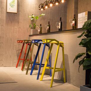 北欧吧椅现代简约创意吧台椅铁艺高脚凳子酒吧椅前台吧凳红色