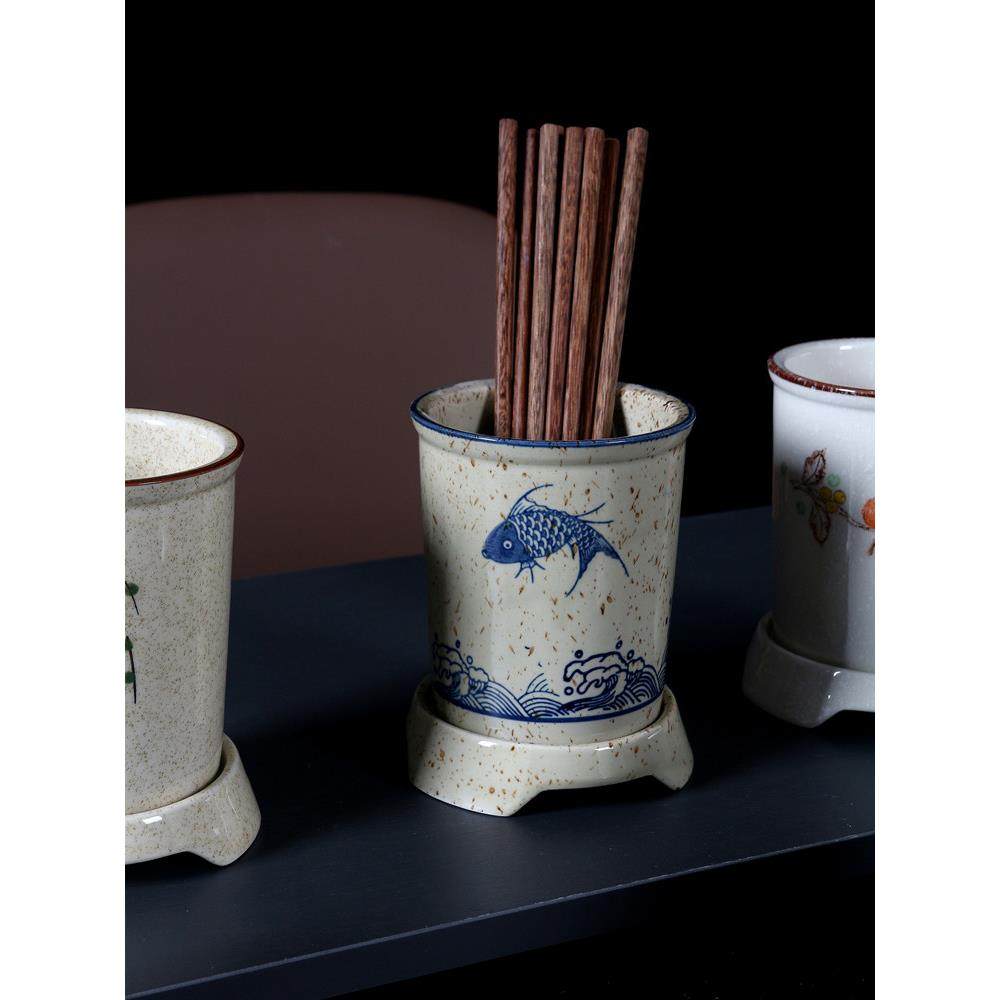 釉下彩色筷子桶创意覆古筷子桶大陶瓷筷子桶家用筷子笼排水筷子储,餐饮具,筷子盒,淘宝优惠券,粉丝福利购,淘宝优惠卷