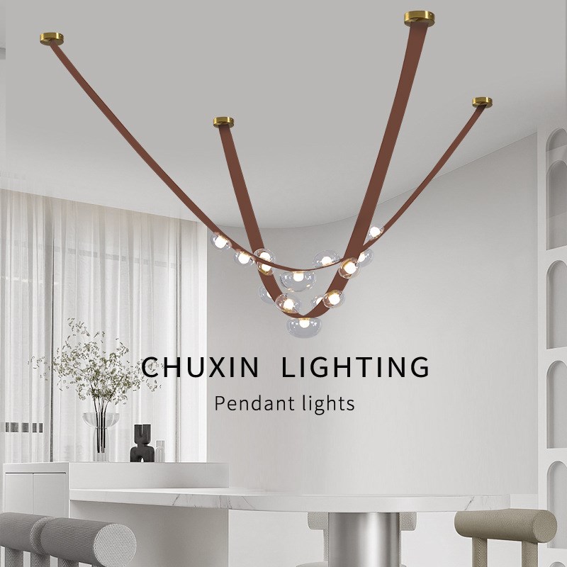 跨境意式极简皮带吊灯前台挑空楼梯间设计师皮革轻奢餐厅灯客厅灯