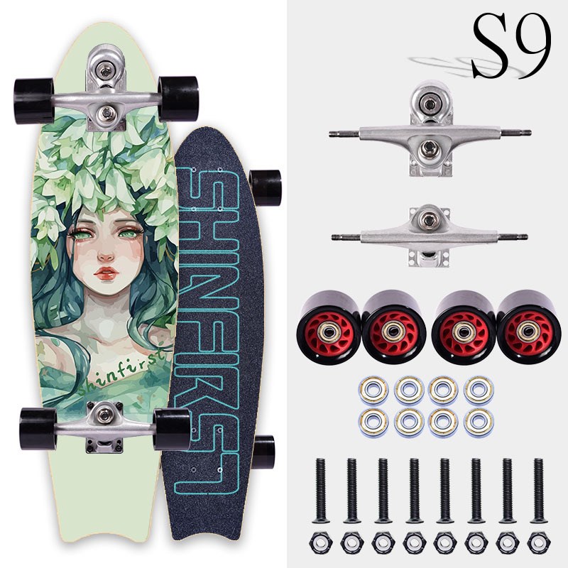 儿童陆地冲浪板滑板S9弹簧桥免蹬地滑板车6-12岁初学者滑板10-15