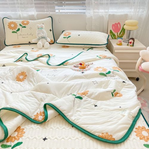 新乳胶凉席夏被四件套夏季冰丝席夏凉被空调被可机洗床垫软垫家用