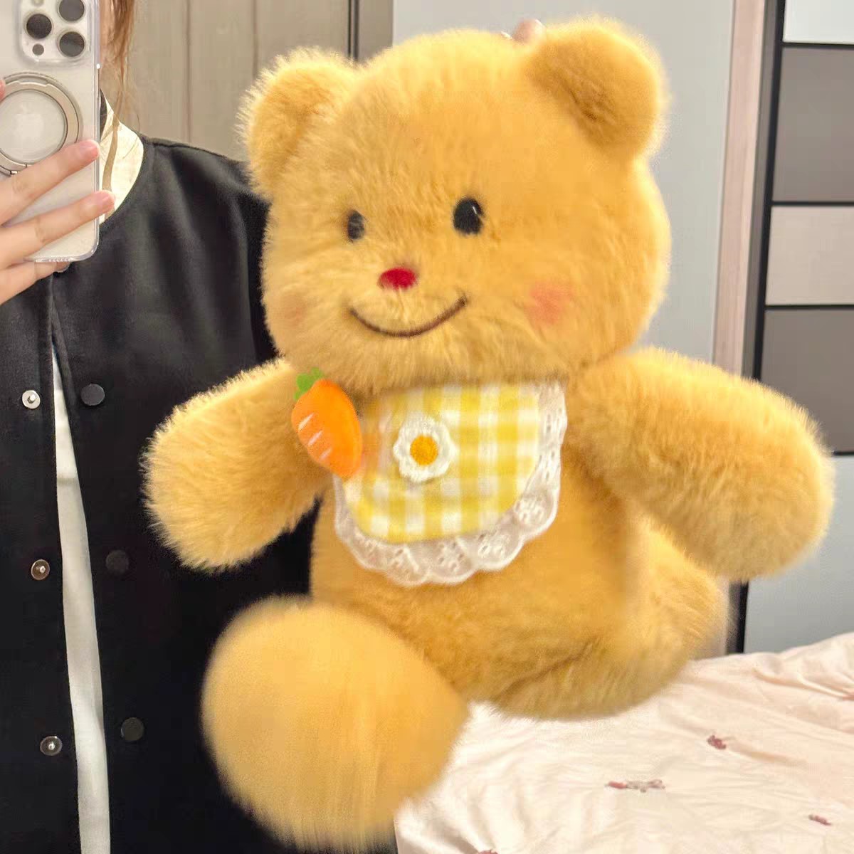 会跑步的奶油黄色小熊玩偶公仔睡觉抱枕娃娃毛绒玩具生日礼物女生