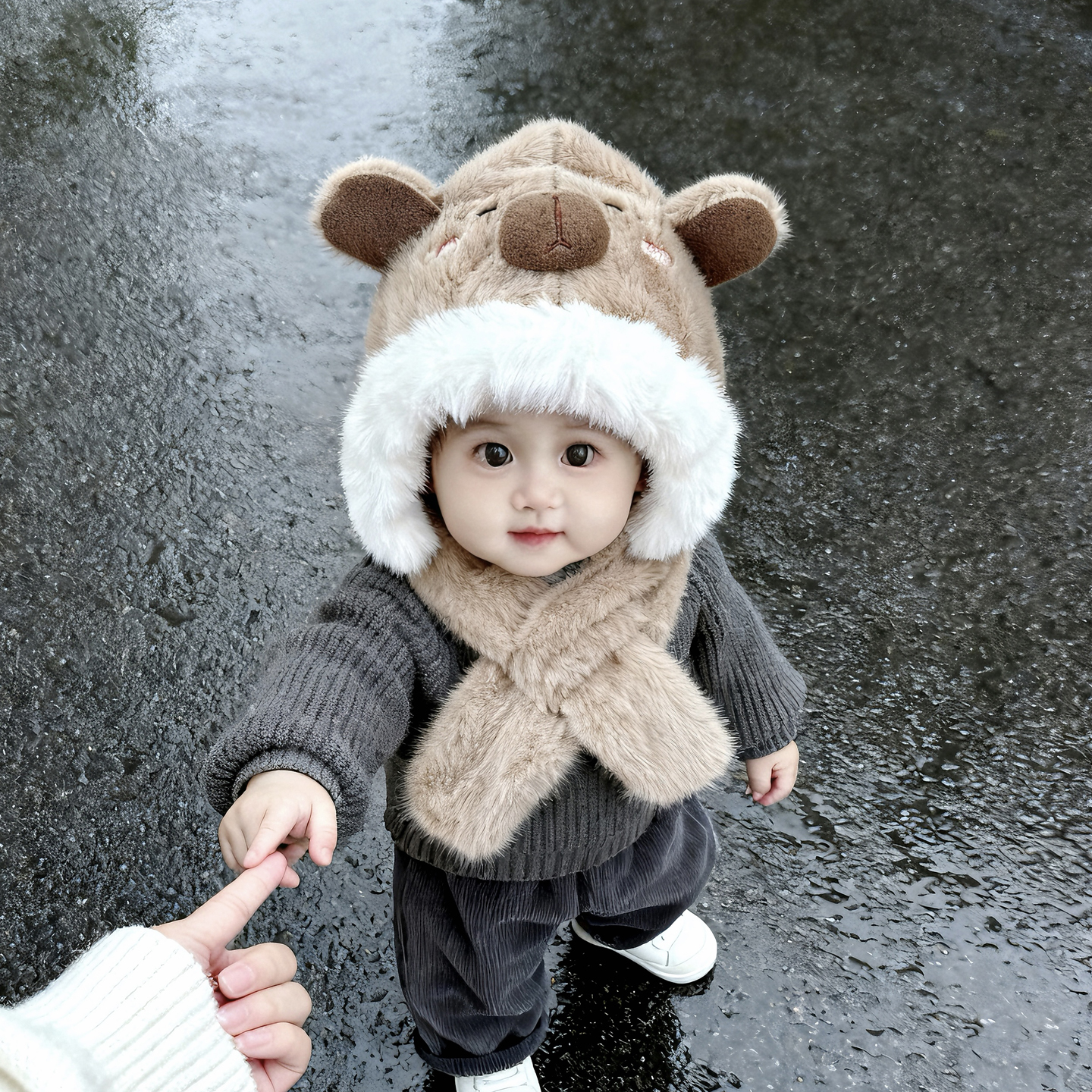 兔七宝毛绒帽护耳帽卡皮巴拉可爱
