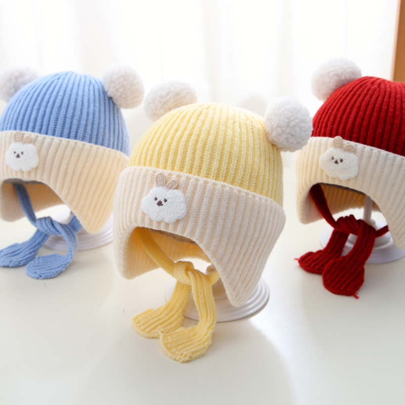 兔七宝婴儿帽子秋冬季可爱护耳帽