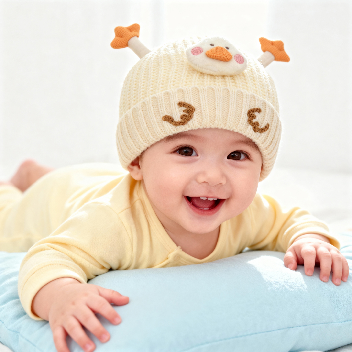 兔七宝婴儿帽子秋冬季可爱毛线帽