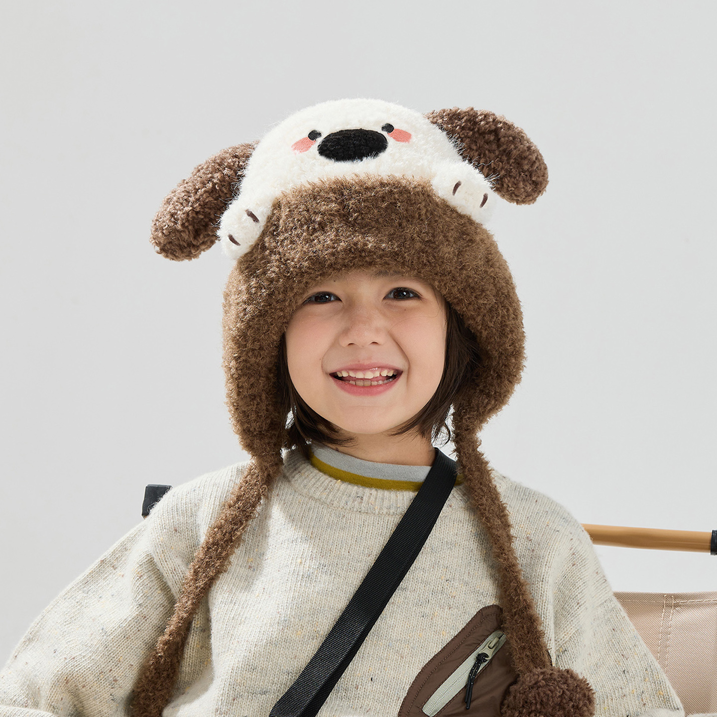 兔七宝毛线帽针织帽小狗设计可爱