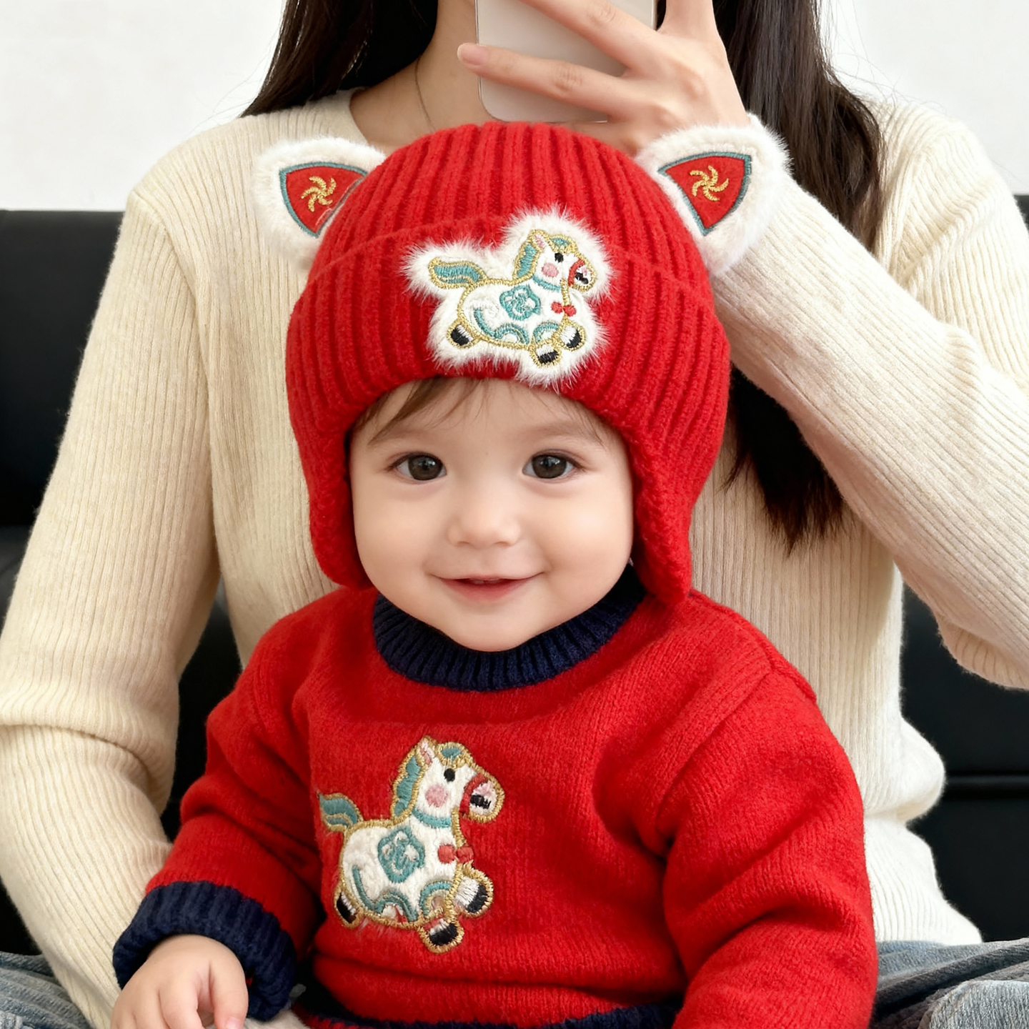 兔七宝毛线帽针织帽马到成功设计