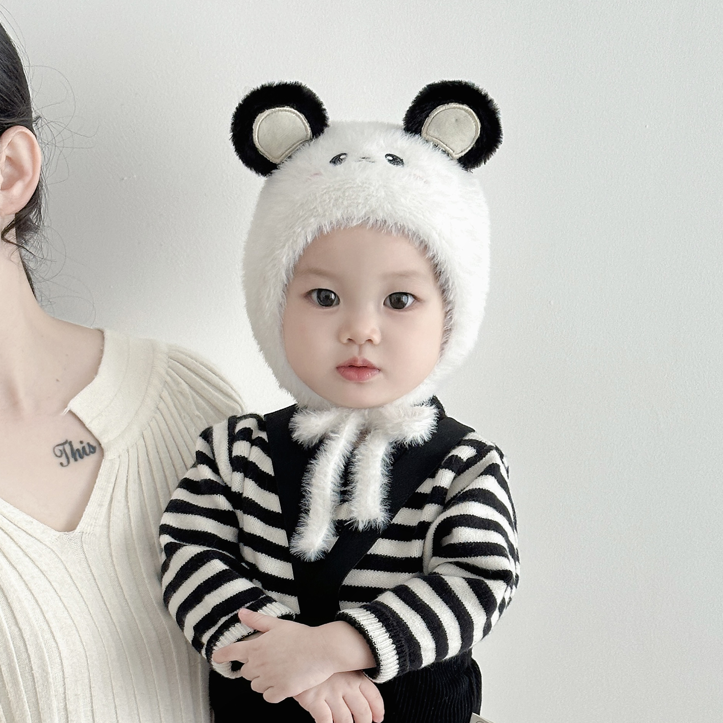 兔七宝毛绒帽护耳帽小熊猫设计冬