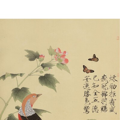 北宋 赵佶 芙蓉锦鸡图微喷仿古装饰画画稿客厅书房玄关卷轴挂画