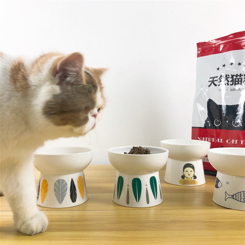 猫碗陶瓷保护颈椎高脚单碗大口径可爱猫咪食盆宠物水碗食盆防打翻