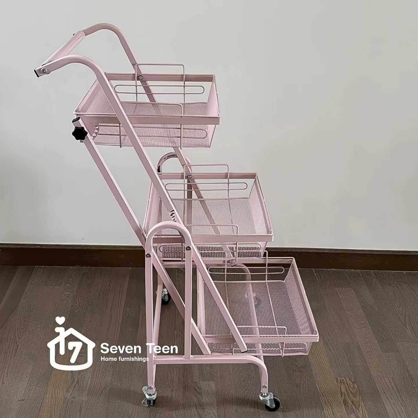 碳钢多功能零食推车高颜值可平躺货架车厨房瓜果蔬菜置物架摆摊车,家装主材,置物架,淘宝优惠券,粉丝福利购,淘宝优惠卷