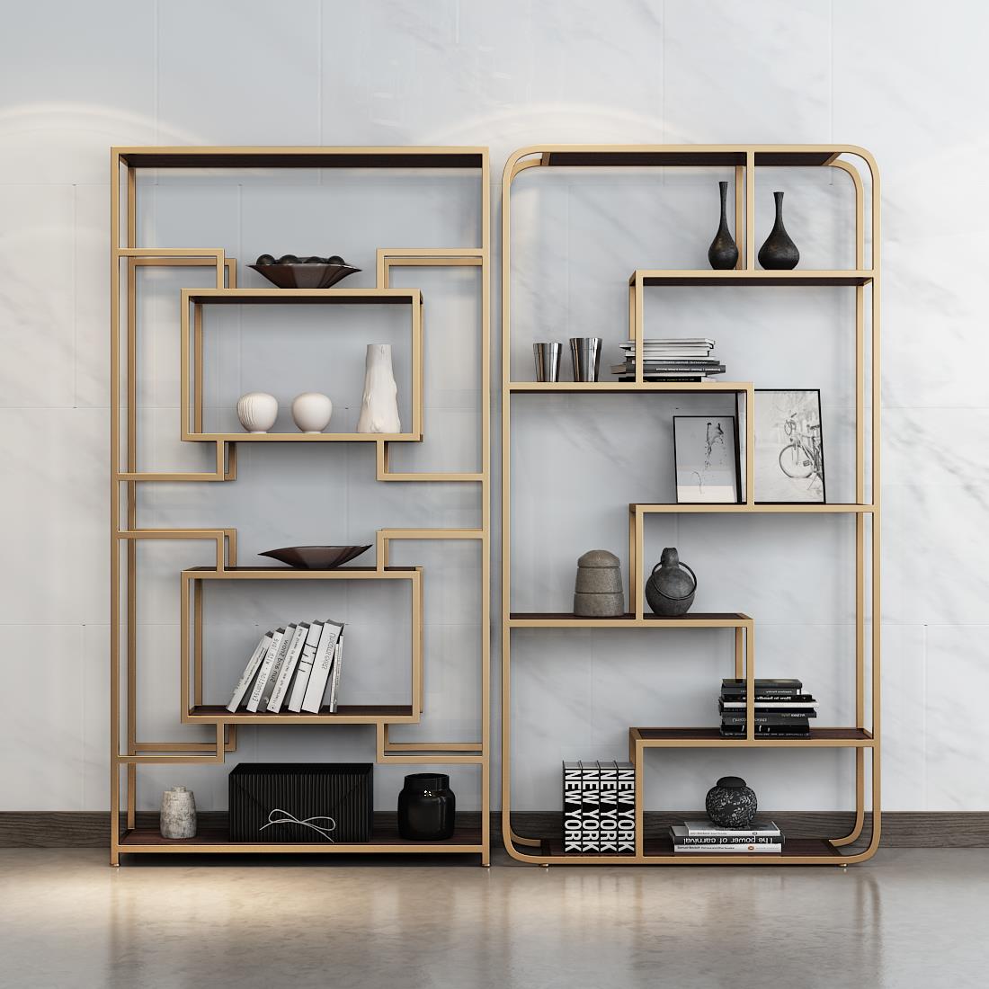 实木置物架简约后现代办公铁艺隔断展示架客厅多层博古架书架落地