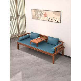 乌金木沙发床两用罗汉床新中式实木老榆木小户型推拉床茶桌椅组合