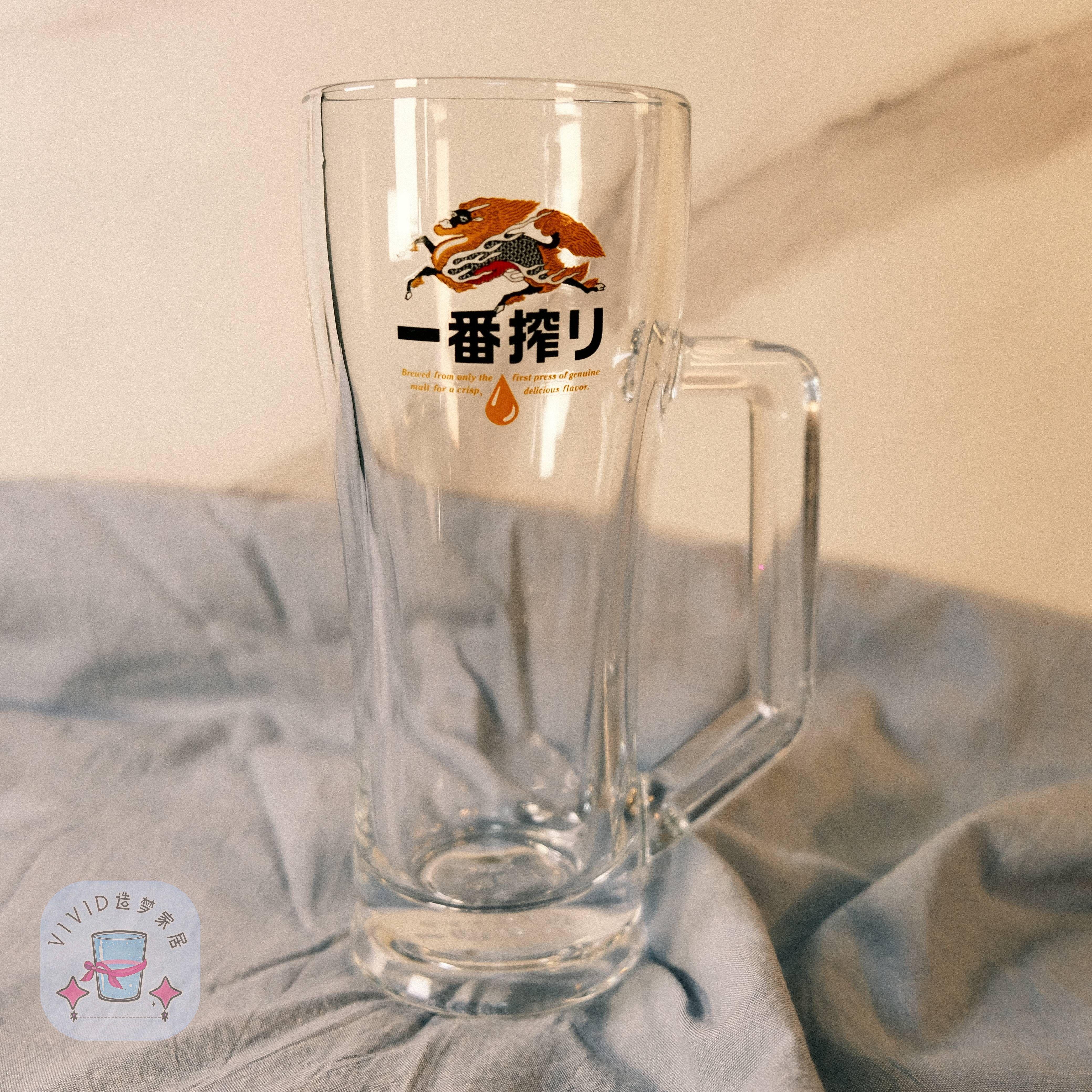 麒麟一番榨曲线厚重扎啤杯过年啤酒玻璃酒杯覆古精致印花原厂高端