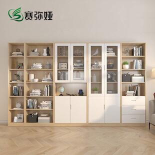 书柜书架现代简约带玻璃门储物柜置物架自由组合落地展示柜架书橱