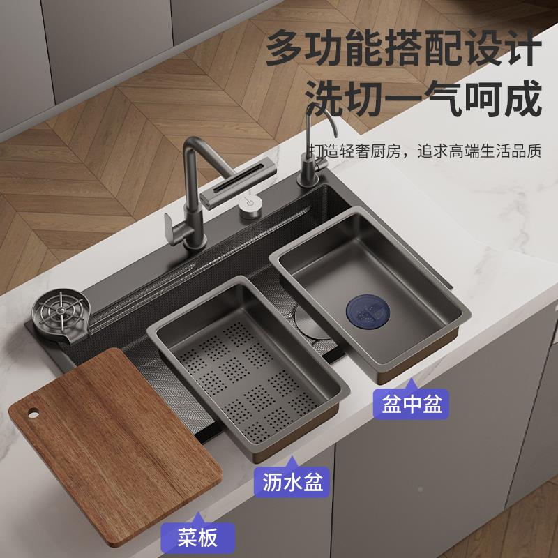 加厚304不锈水槽大单槽厨房钢洗菜盆槽家用洗碗洗碗HT-X2水台池手