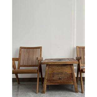 围炉煮茶桌侘寂风火塘小方桌老榆木茶台家用阳台原木茶几户外烤炉