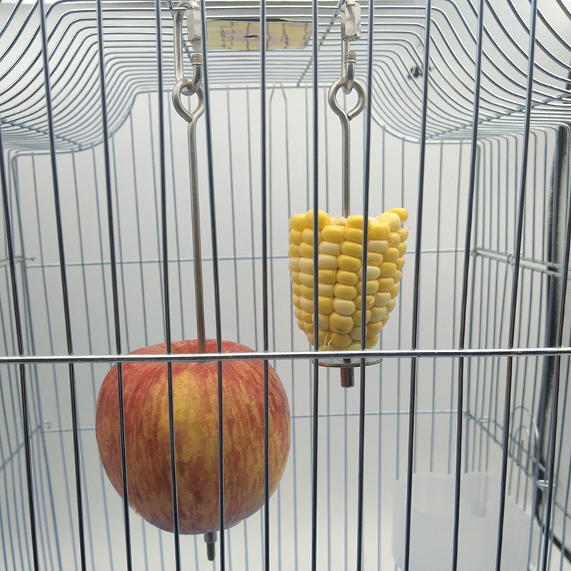 鹦鹉用品不锈钢水果叉塑料中大小型鸟啃咬喂食蔬菜配件玩具笼挂钩