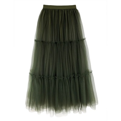 大摆网纱裙女半身秋冬2021仙女网纱裙新款高腰抽褶蛋糕裙百搭长款