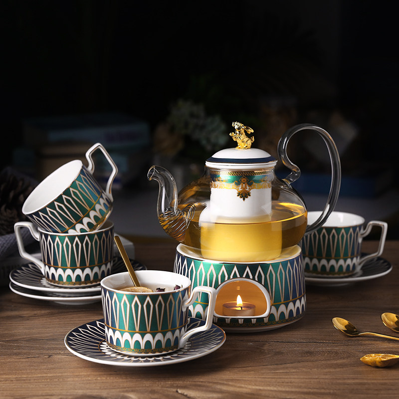 欧式陶瓷下午茶茶具套装轻奢花果茶杯子水果玻璃花茶壶蜡烛加热