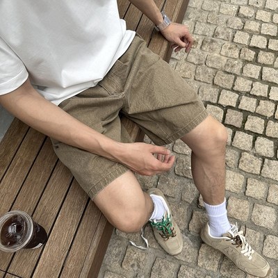 马克斯星球 半松紧腰牛仔短裤男夏季美式复古宽松休闲直筒五分裤