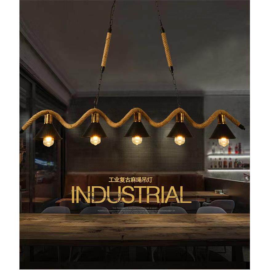 麻绳吊灯美式咖啡厅个性创意服装店工业风饭厅铁艺覆古酒吧台吊灯
