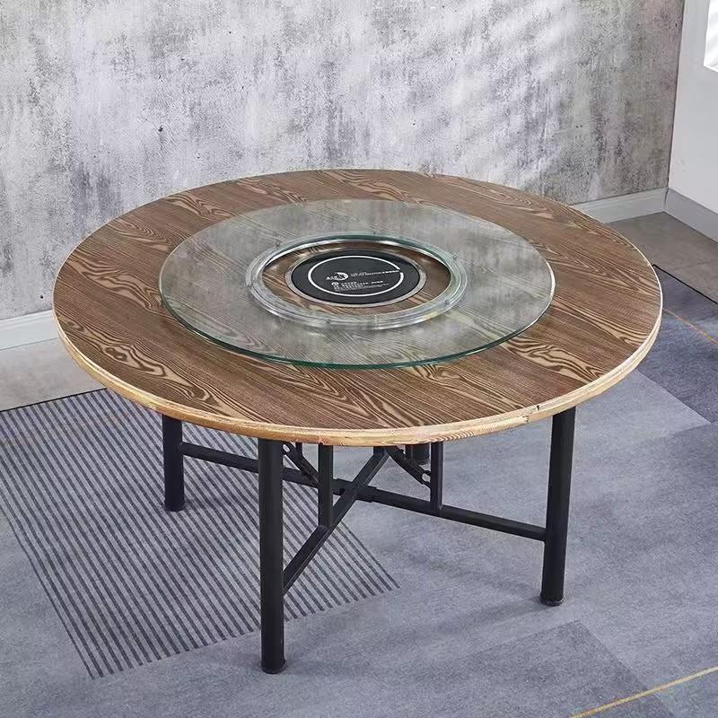 火锅桌实木大圆桌电磁炉一体桌面商用家用吃饭桌可折叠带转盘餐桌