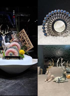 密胺刺身摆盘装饰镂空圆形海鲜姿造背景镂空圆环盘高档装饰盘摆件