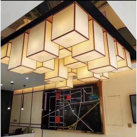 新中式羊皮吊灯定制酒店火锅吊灯覆古麻布吊灯民宿吧台餐桌铁艺灯