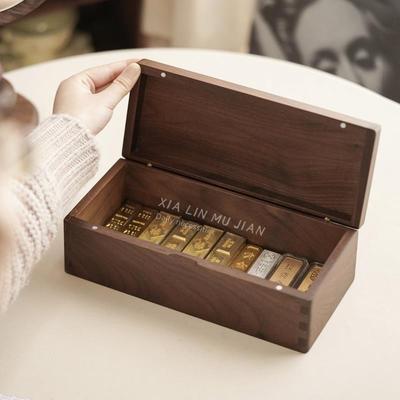 存金专用盒子黑胡桃木放金条印章收纳盒首饰收藏10克20g工行黄金